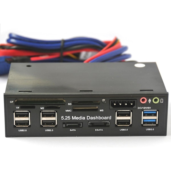 5.25 tommer Multi-Funktions USB 3.0 Hub CF TF M2 SD MS Kortlæser CD-ROM Frontpanel Media Dashboard SATA eSATA o Hovedtelefon Mikrofon