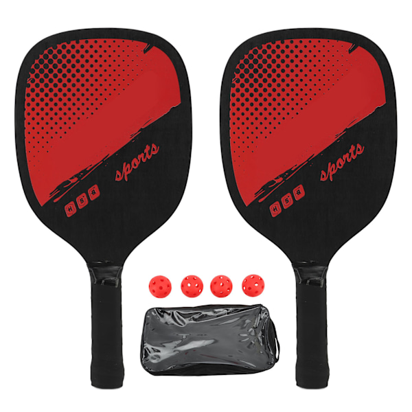 Pickleball-racketset med ergonomisk design, 1 par träpickleball-paddel med 4 bollar och bärväska för inomhus- och utomhusträning, röd