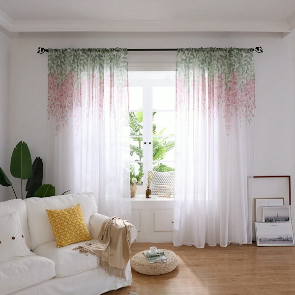 Polyester Vinduesgardin Valancer Voile Soveværelse Stue Dekoration (Pink)