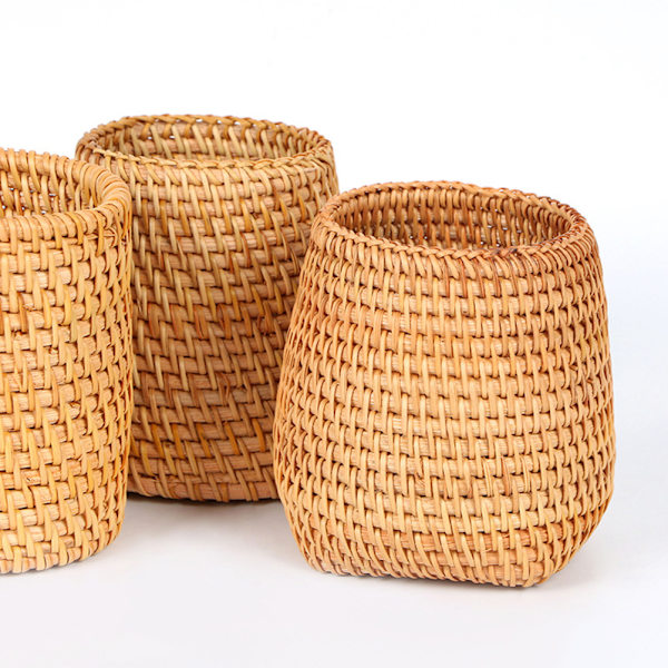 Håndvævet rattan penneholder kopper flet makeup børste opbevaring kurv Køkken køkkengrej Organizer Caddy Hjemmebord dekoration