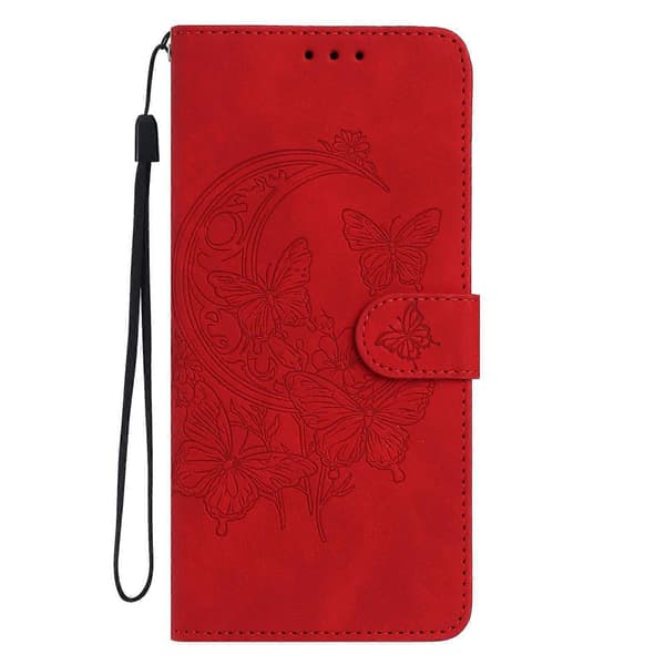 Fodral för Samsung Galaxy A56 5G, fjärilsblomstermönstrat PU-läder plånboksfodral med stativ Red