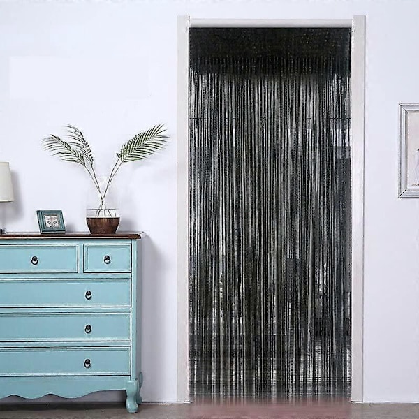 Set med 2 paljettgardiner för dörröppning, rumsavdelare för fönster 200 x 100 cm Svart