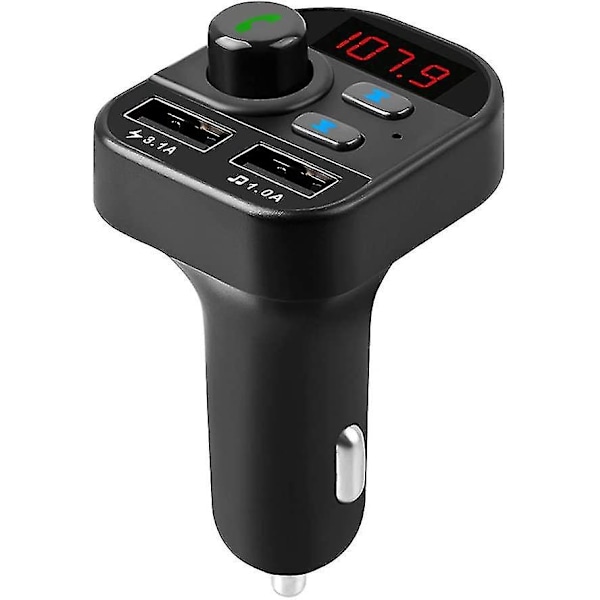 Bil Bluetooth FM-sändare, MP3-spelare trådlös, med dubbla USB-portar, stöd för TF-kort/USB-minne