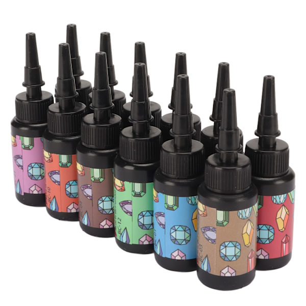 12 stk UV-harpiks i blandede farger, rask herding, levende farger, mye brukt UV-epoksyharpiks for DIY-smykkeproduksjon