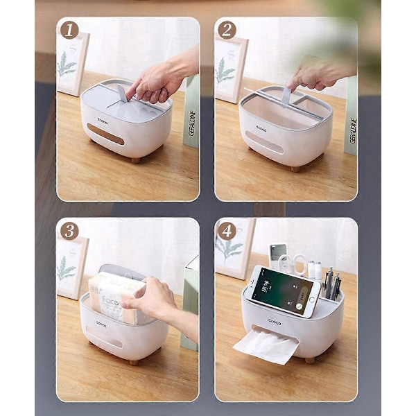 Servettbox, PVC-servettbox, Multifunktionsbox, Pennhållare, Fjärrkontrollhållare, Servetthållare, Förvaringsbox, kosmetisk servettbox (Grå-1)