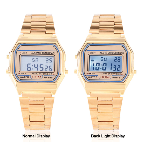 Digitaalinen LED-taustavalo elektroninen ruostumattomasta teräksestä valmistettu watch suorakaiteen muotoinen rannekello (kulta) Gold