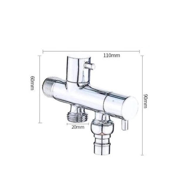 Kromattu kaksoislähtöinen WC-käsisuihkun sulkuventtiili 20 mm:n kylmäveden säätimellä