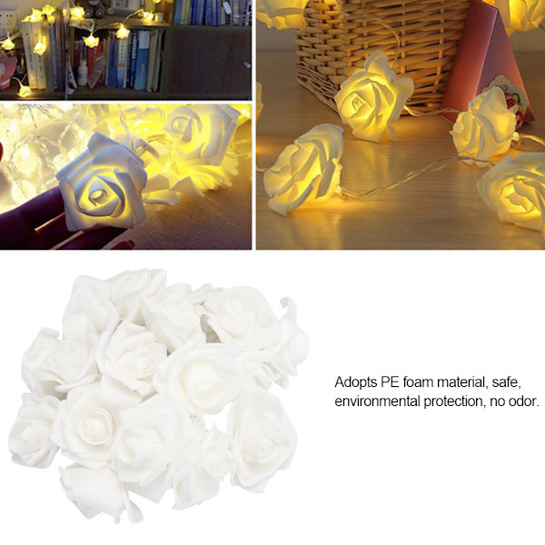 3 meter 20LED USB konstgjorda blomster ljusslinga ros fe-ljus för alla hjärtans dag bröllopsdekoration varm vit
