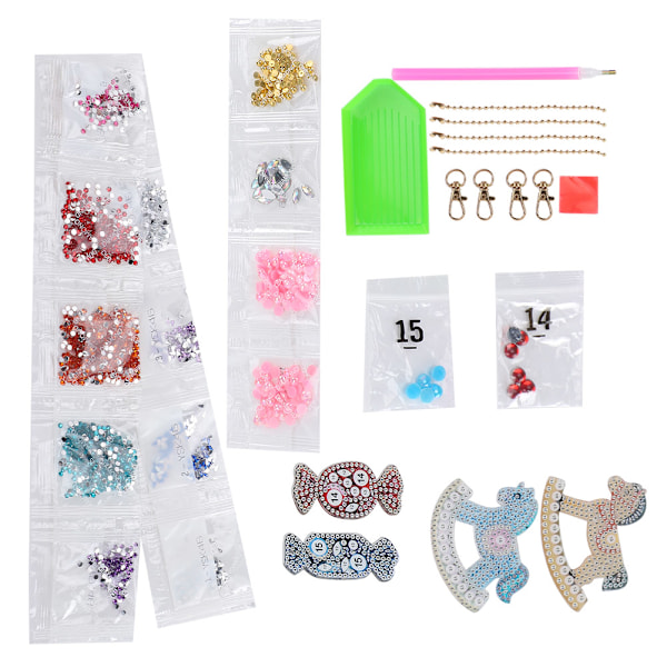 4 stk DIY nøkkelringer Diamanter Maleri Rhinestones Candy Hobbyhest Veskedekor Julegave