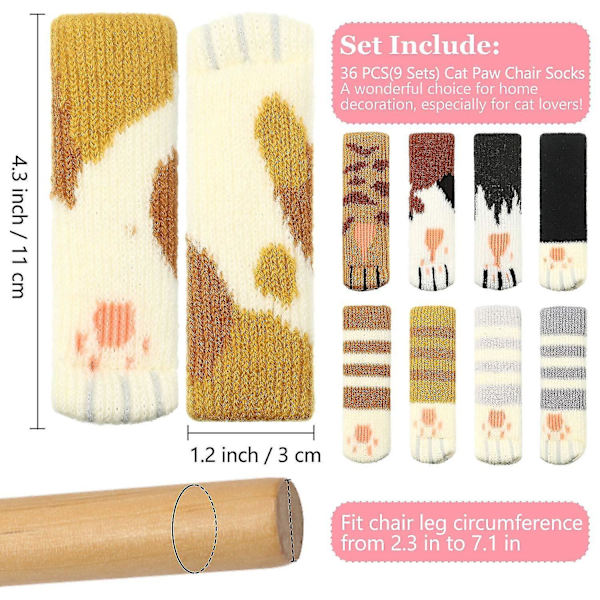 Katt tass stolsben strumpor - 36 stycken (9 set)