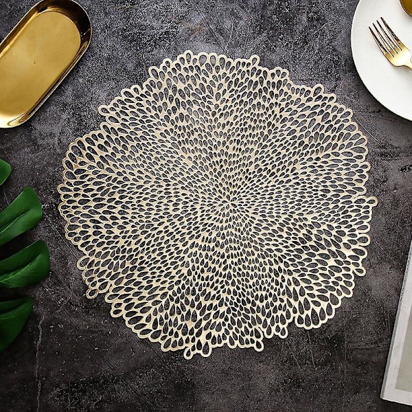 Blossom Floral -prässätty vinyylinen pyöreä pöytätabletti, 38 cm - Kulta ja hopea (2 kpl)