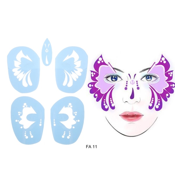6 stilar/ set Ansiktsfärg Stencil Återanvändbar tatuering Kosmetisk målningsverktyg