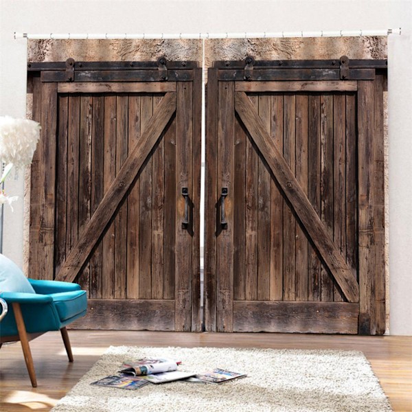 Tredørstil Stue Soverom Vindu Semi Blackout Semi Shade Trykkgardin 170 * 200 cm