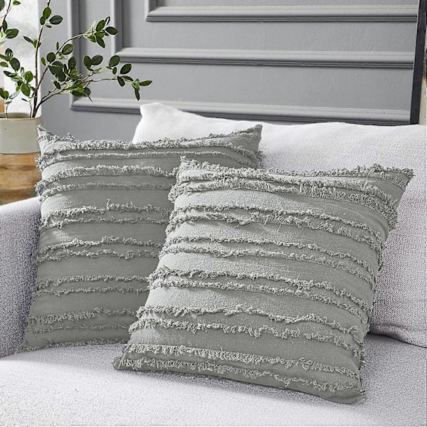 Lysegrå Pynteputetrekk for Sofa Seng, Bomulls Lin Dekorativ Putetrekk, 40 x 40 cm, Sett med 2
