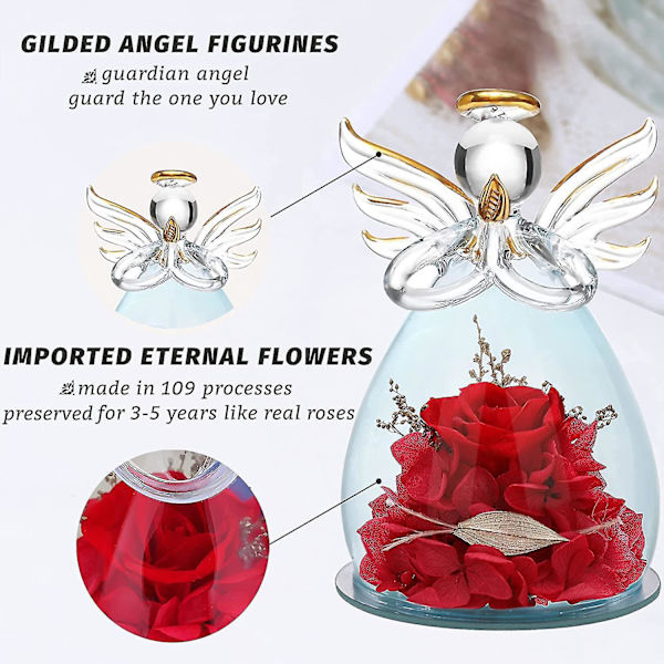 Glasengelstatue med smukke lilla blomster - Perfekt morsdags fødselsdagsgave til mor 4.3X2.9in Engel rød