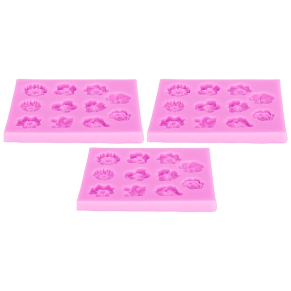 3 stk. Blomstermønster Fondant Kageforme Silikoneforme Sæt til Chokolade Polymer Ler (Pink)