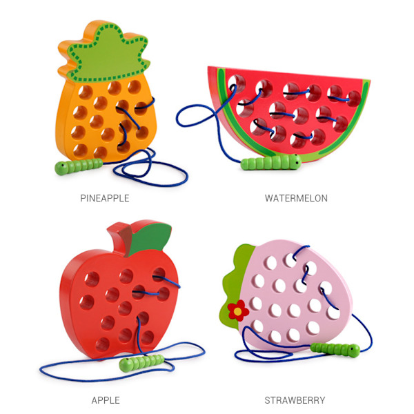 Træsnøring Legetøj Trådning Frugt Orm Spis Æble Jordbær Ananas Vandmelon Børn Uddannelsesmæssige Baby Legetøj