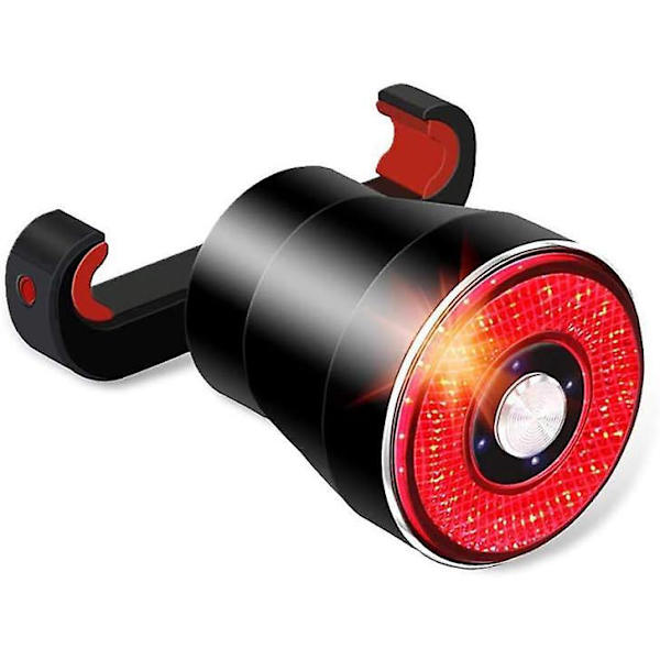 Vanntett USB oppladbar LED-baklykt for sykkel med advarselsfunksjon