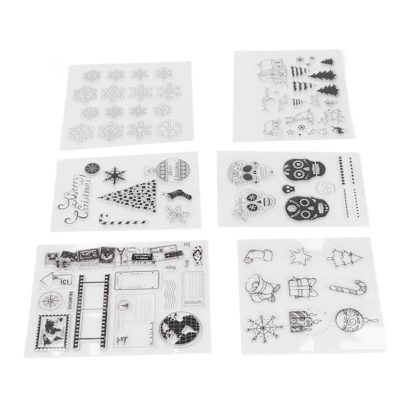 6 ark klare stempler par hodeskalle kart reise juledekorasjon mønster DIY transparente frimerker for kort lage dekorasjon