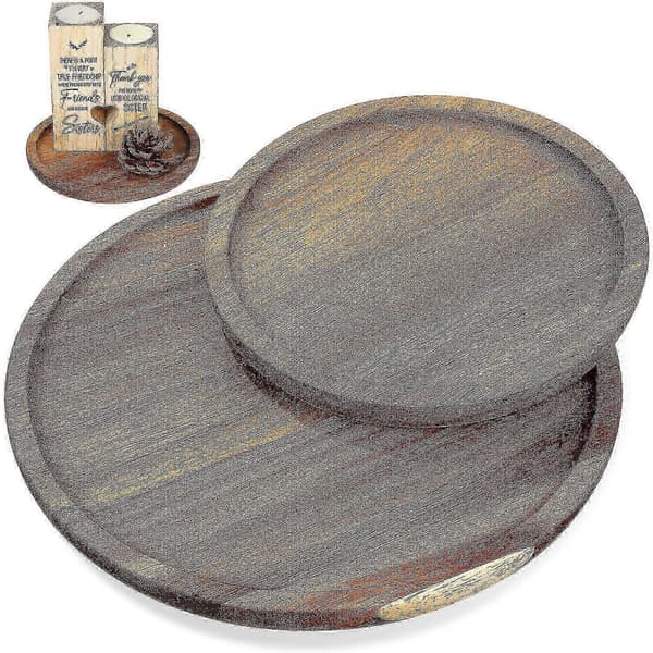 2 Pcs Round Wooden Trays for Decorative Serving Trays Circle Containers for Kitchen Counter Coffee Table