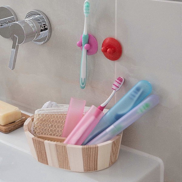 Sett med 3 bærbare tannbørsteetui i plast (Blå+Hvit+Rosa)