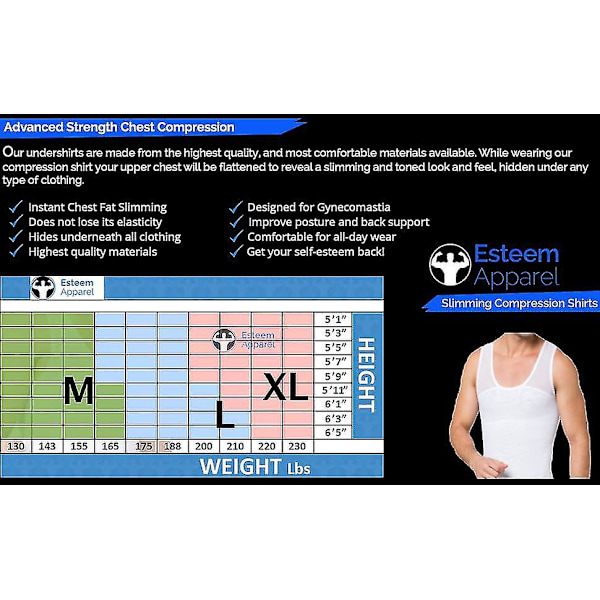 Bröstkompressions-T-shirt för män - Dölj gynekomasti och moobs M svart