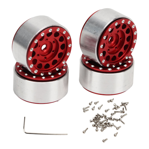 4 kpl RC Beadlock -pyörännapoja alumiiniseos RC -pyörän vanteet napa Traxxas 1/18 RC -autoille Axial SCX24 1/24 RC -autoille punainen