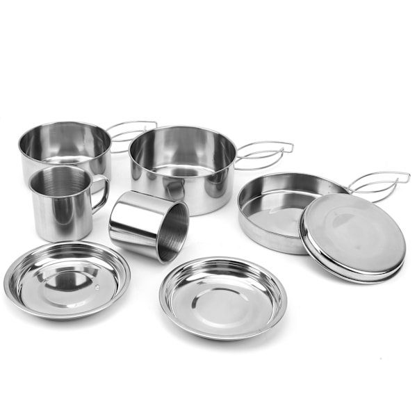 8 stk. bærbar camping kogegrej kit rustfrit stål vandretur gryde pande kop sæt til picnic BBQ