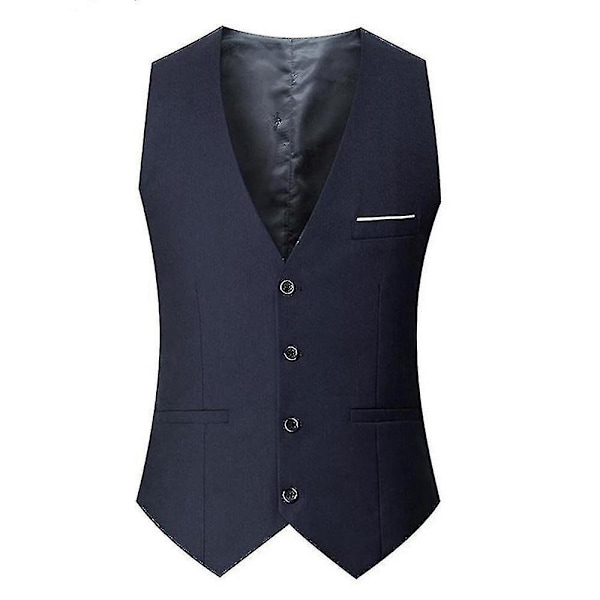 Stilig Plus Size Slim Fit Dressvest for Menn til Forretninger, Bryllup, Formelle eller Uformelle Anledninger 4XL Marineblå