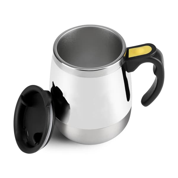 Elektrisk selvblandende kopp i rustfritt stål, magnetisk røremugge for kaffe, hvit