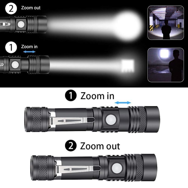 T6 LED ficklampa uppladdningsbar ficklampa zoom superljus ficklampa för utomhuscamping nödsituation