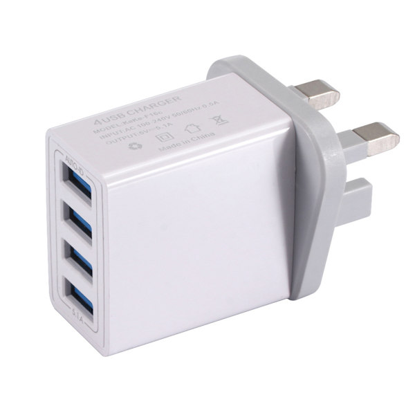4USB-lader, flere porter, hurtiglader, QC3.0-telefonlader for reiser, 100–240 V