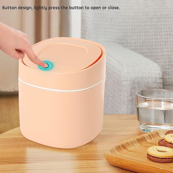 Mini Bords Papperskorg med Lock Liten Sovrum Avfallspapperskorg för Badrum Kök Kontor Sovrum, Rosa