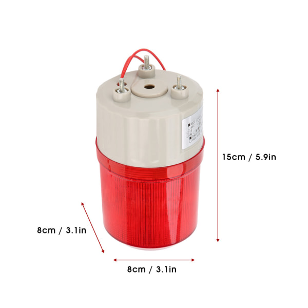 220V röd LED-varningslampa, ljud- och ljuslarmsystem, roterande ljus, nöd-LED-blixtlampa - 1 styck