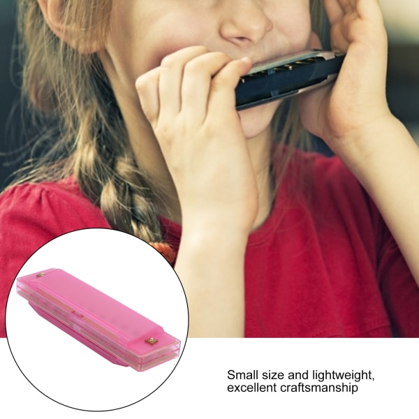 Rosa gjennomskinnelig plast munnspill med 10 hull og oppbevaringsboks - musikkinstrument for barn Pink