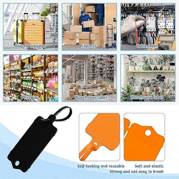 200 st Plastfraktetiketter, 3,7x6,3 cm, Hängande Etiketter med Förseglingsrem, Fraktkabelbandsetiketter