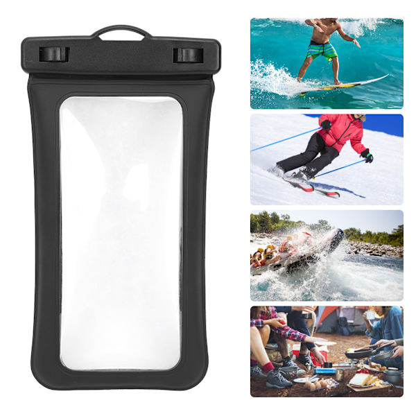 PVC vanntett flytende telefondeksel Elastisk telefonveske Strap Touch Bag for Rafting Swimming Black
