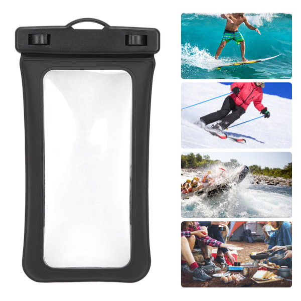 PVC vattentätt flytbart cover Elastiskt phone case Strap Touch Bag för forsränning Simning Svart