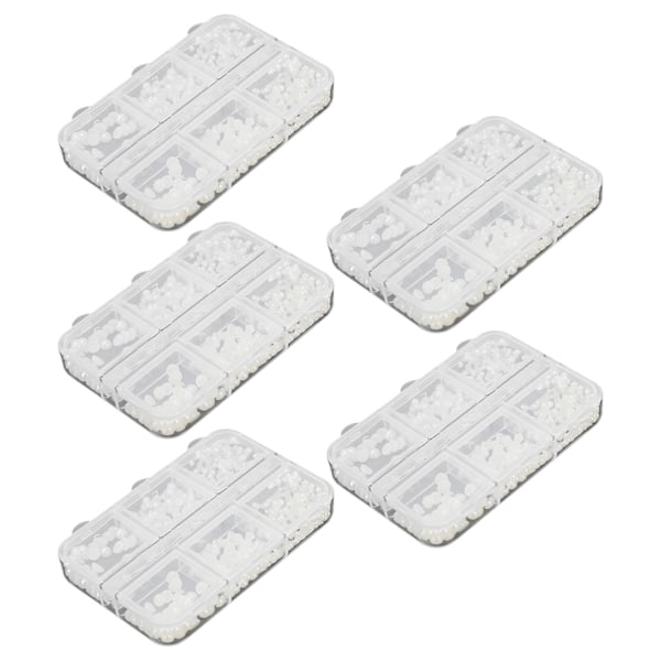 5 lådor Nagelberlocker Söta pärlor Falska strass Nail art Manikyrberlocker Vit A03