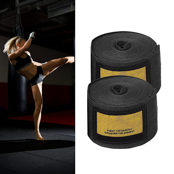 2 stk. boksebandage sports kickboxing håndbind Thai boksning kampbandage handsker beskytter sort