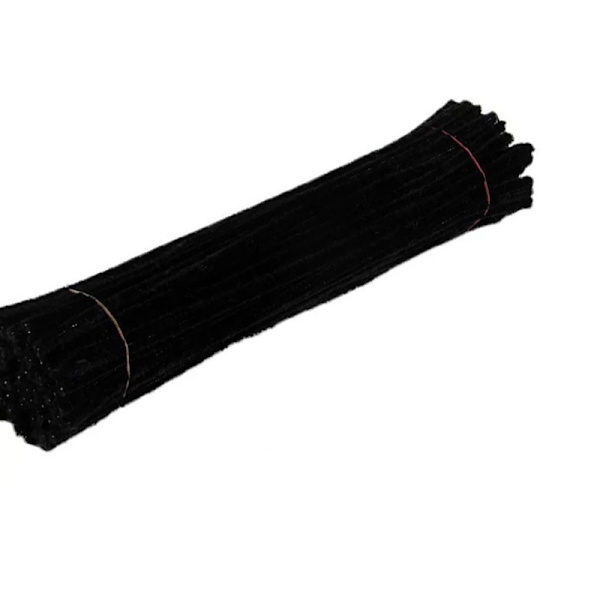 100 stk rørrensere fleksible bøyelige ren farge polyester chenille stilker DIY barnas tidlige utdanning håndlagde leker svart