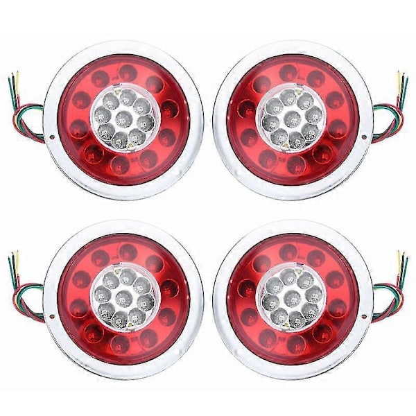 4 stk. Runde 19 LED Baglygte Stoplys Hale Bremselys Blinklys Lampe Trailer Lastbil Varevogn