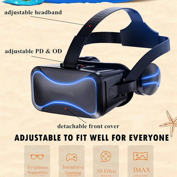 VR-kuulokkeet kaukosäätimellä 3D-lasit Virtuaalitodellisuuskuulokkeet VR-peleihin ja 3D-elokuviin