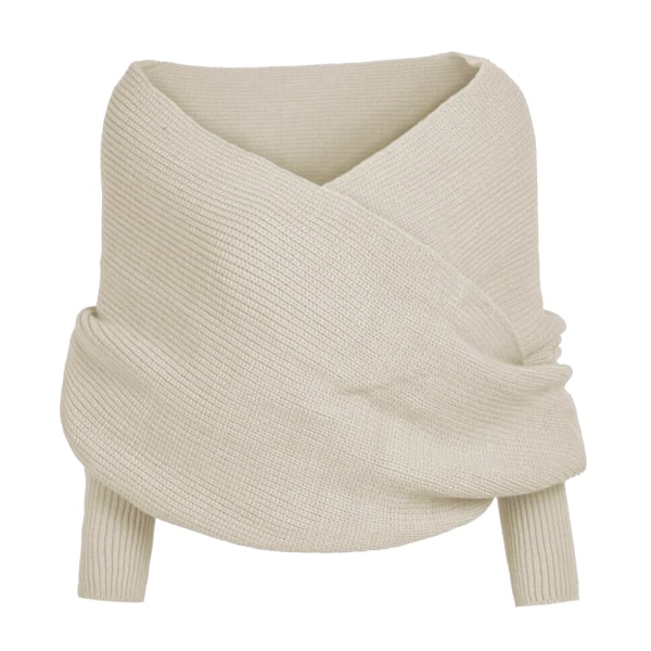 Vintermode Unisex varmt hæklet strikket sjal med ærmer - 2 farver - 1 stk. beige