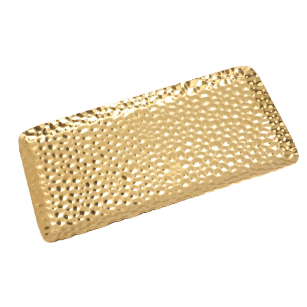 Hamrad bricka utsökt luktfri rostfritt stål serveringsbricka för vardagsrum sovrum kök badrum 19,5x9,5cm guld