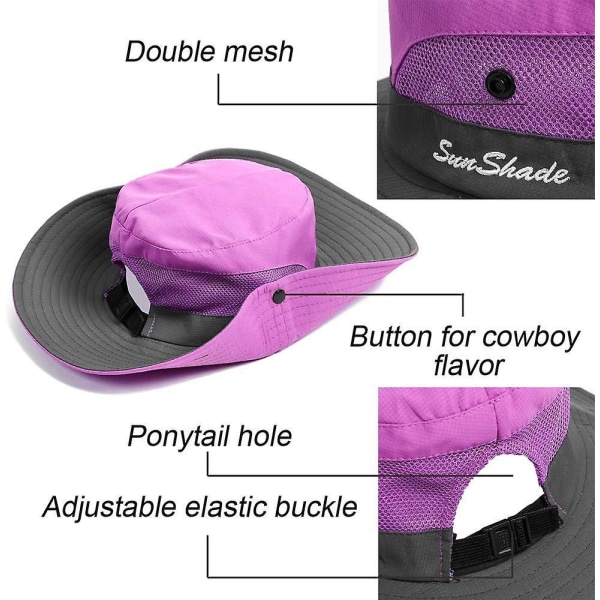 Violetti leveälierinen bucket aurinkohattu mesh - ulkokalastus ja UV-suoja