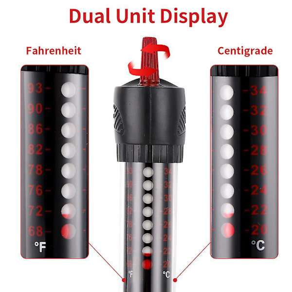 200W Justerbar Neddykbar Akvariumvarmer med Elektronisk Termostat og LED-Indikatorlys