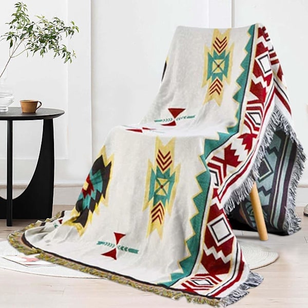 Tolenre Sofffilt 90x150 cm, Bomullsstickad Boho Överkast, Multifunktionell Sängöverkast Dekorativ Filt Campingfilt