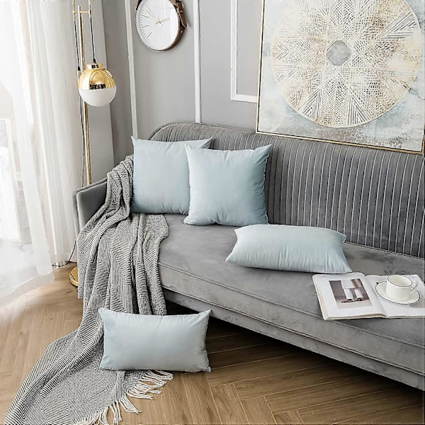 Pudderblå 50x50 cm Fløyel Pynteputetrekk Sett med 2, Dekorative Myke Putetrekk for Sofa Soveværelse