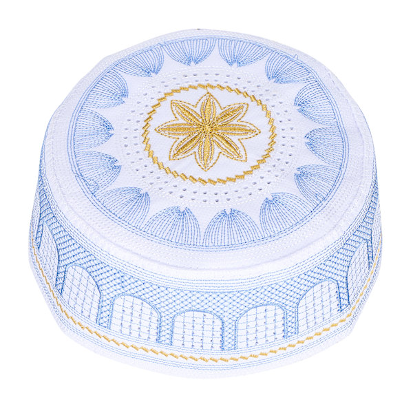 Muslimsk hatt islamisk bönbön broderi Saudiarabien huvudbonad polyester bomull blå58